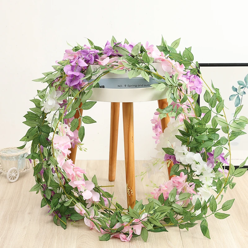 Factory Outlet 1.8M Long Wisteria Flower Rattan Wedding Party Arch Decoration Plant Leaf Vine Hotel Promenade Ceiling