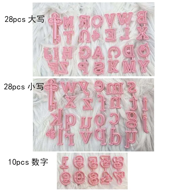 
28PCS English Letter Upper and Lower Case Plastic Biscuit Moulding Mould Number Chocolate Cake Fondant Cutting Mould Accessories 