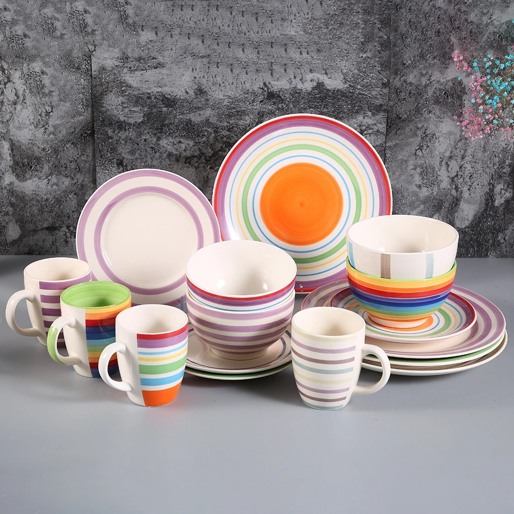 Sample Available wholesale handpainted dinner plates, latest ceramic dishes round emboss ceramic stoneware dinner set