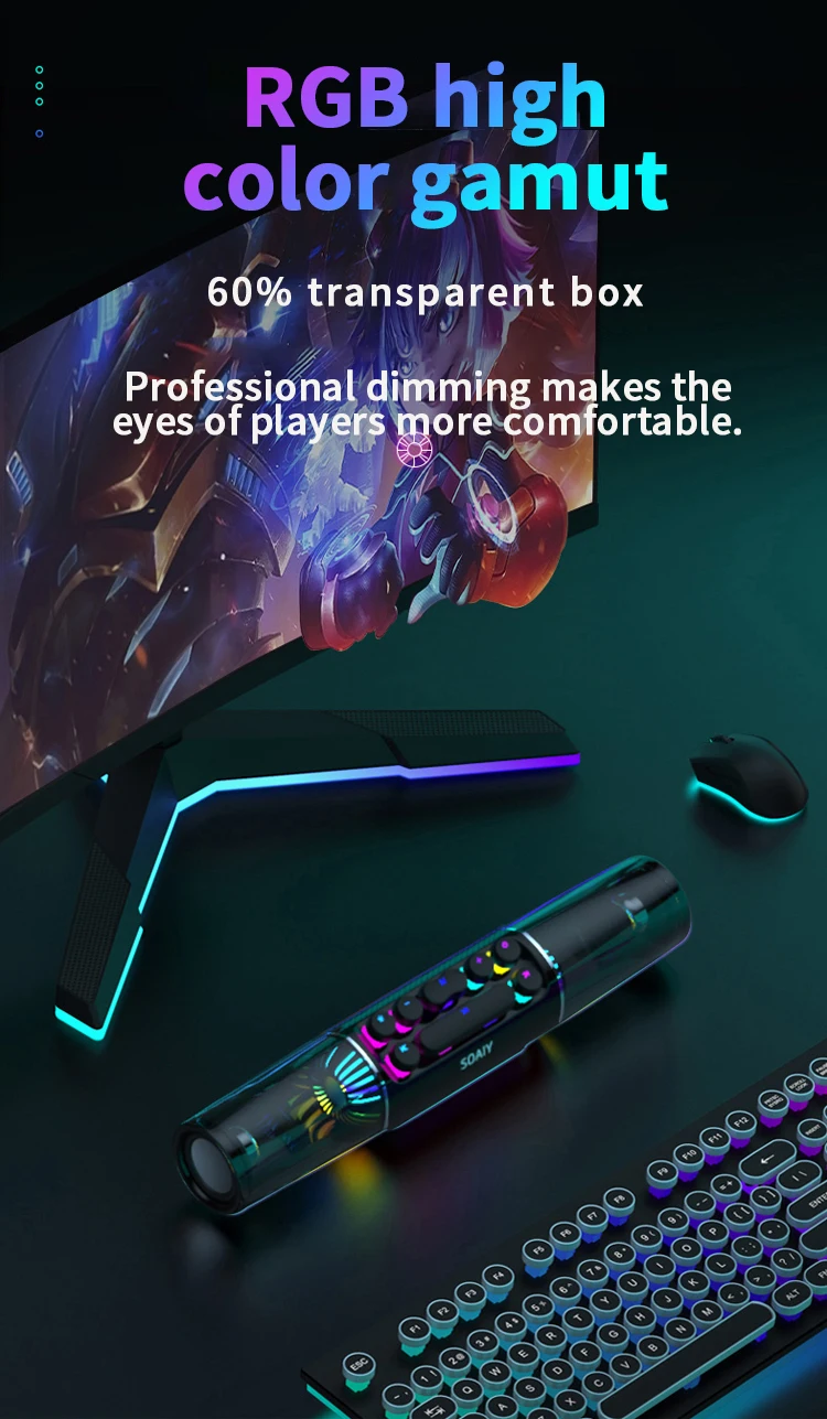 SOAIY Sh19s Hifi Stereo Surround Sound Subwoofer Speaker Rgb High Color Gamut Bt Wireless Gaming Speakers