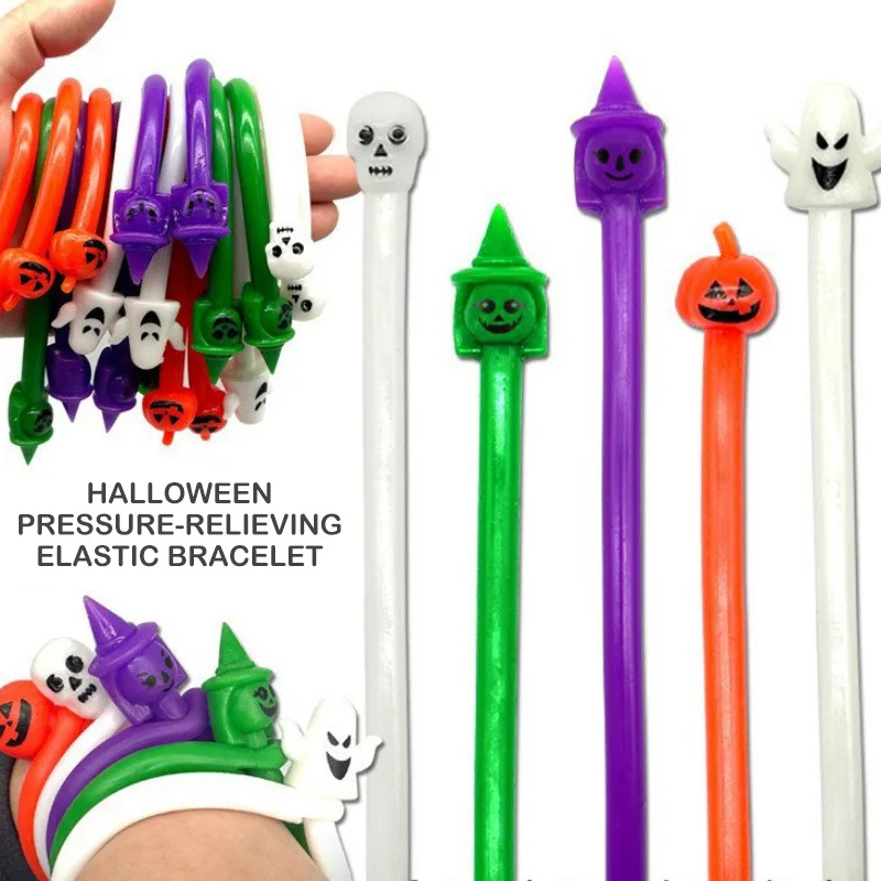 Hot Halloween Fun Tpr Pumpkin Elastic Rope Noodles Stress Relief Sensory Toys Halloween Gift Squeeze String Fidget Toys for Kids