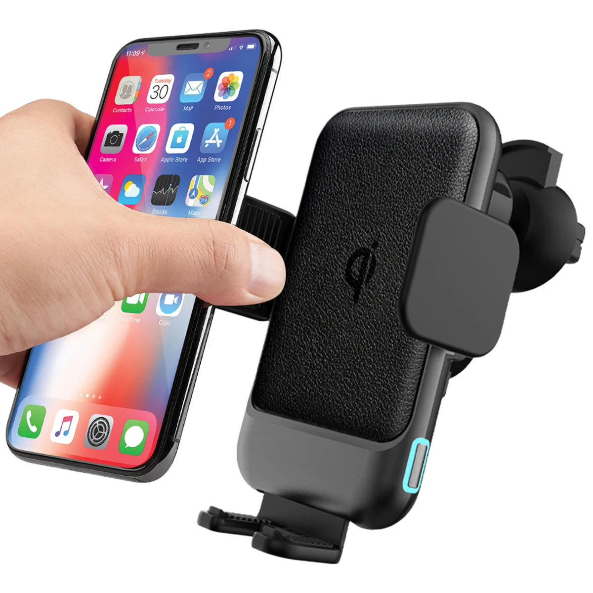 2022 New Design Qi KC Certified 15W Automatic Fast Wireless Car Charger with PU Leather For Android Samsung iPhone 12 13 Pro