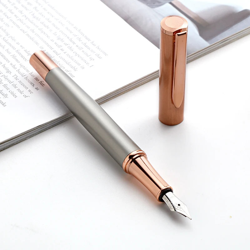 Hot selling Luxury Black Silver Color High Quality Brass Metal custom Fountain Pen set with Logo for gift