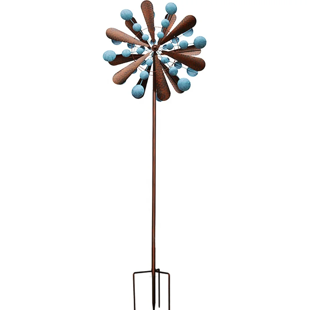 New arrive garden decor hot sell high weather resistant finish standing big size catcher 3d metal kinetic wind spinner