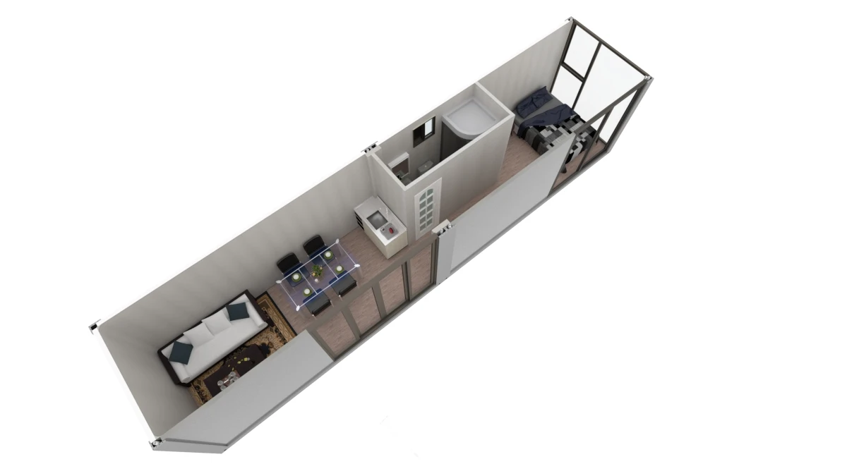 Longhe 26Sqm Prefab House Container House with One bedroom Open Kitchen French Windows Modular Luxury flat