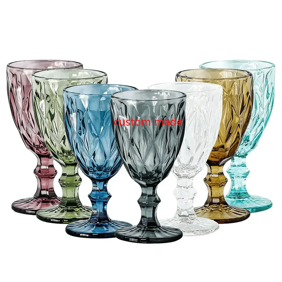 Crystal Colored Embossed Vintage Glass Drinking Glasses Cup Vintage goblet glass
