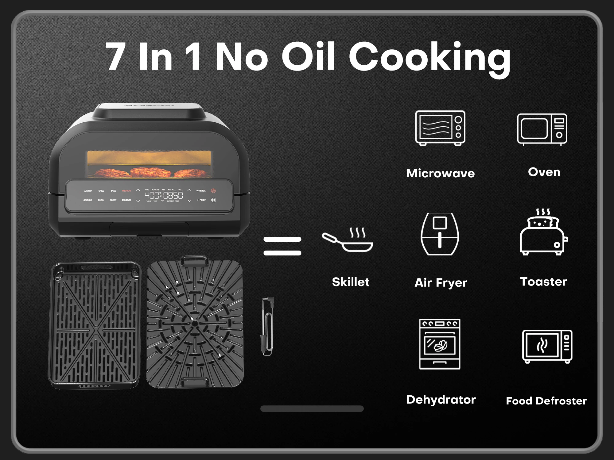 Black Household Portable Digital Touch Screen Panel With Transparent Windows Indoor Smart Kitchen Appliances Electric Deep Frye