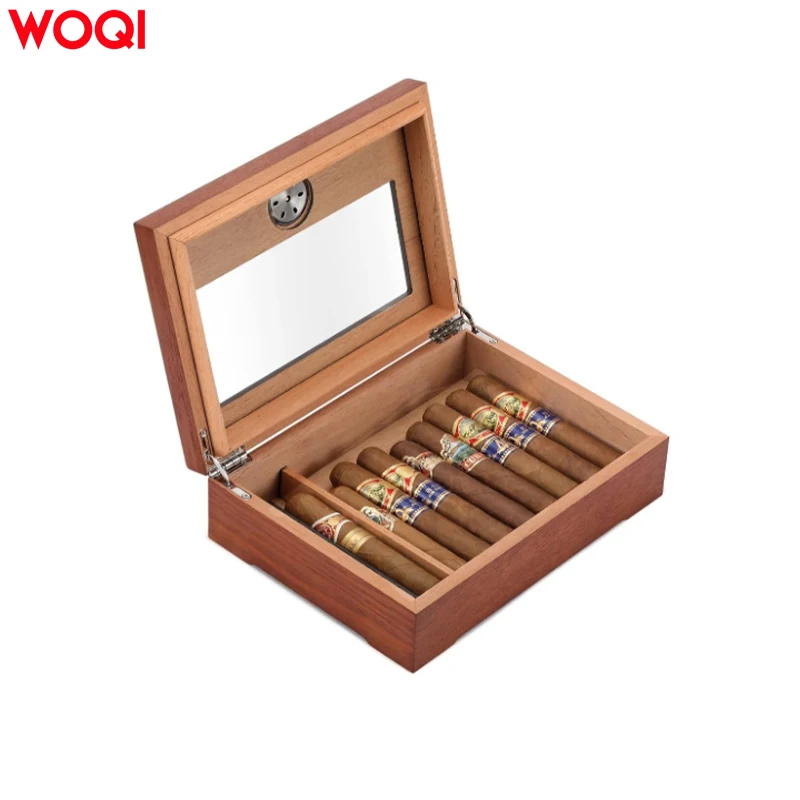 WOQI Solid Cedar Wood Hygrometer Humidifier Portable High Capacity Moisture Cigar Box with Lock Strong and Durable Wholesale