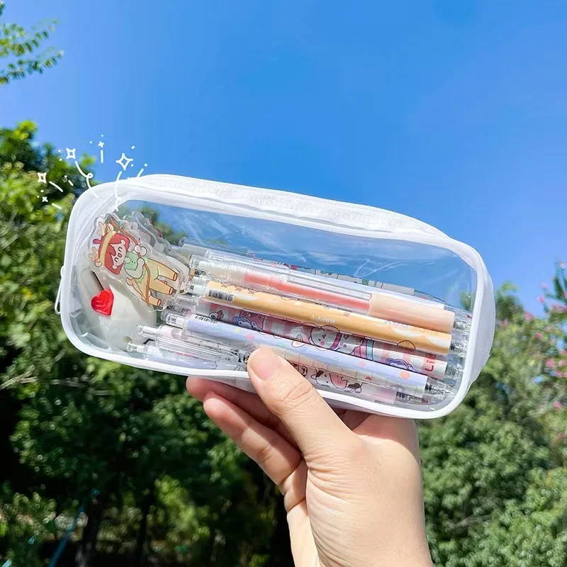Wholesale Custom Printed Transparent PVC Pencil Case with zipper Large Capacity Clear Pencil Case Pouch Bag for School Office