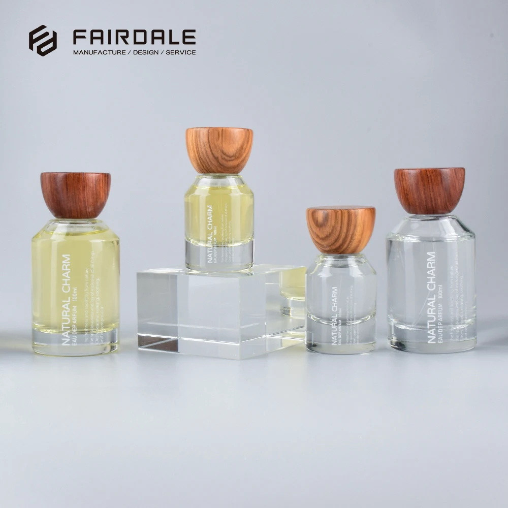 Luxury Custom Packaging 30ml 50ml 100ml Glass Refillable Empty Perfume Bottle Wooden Cap