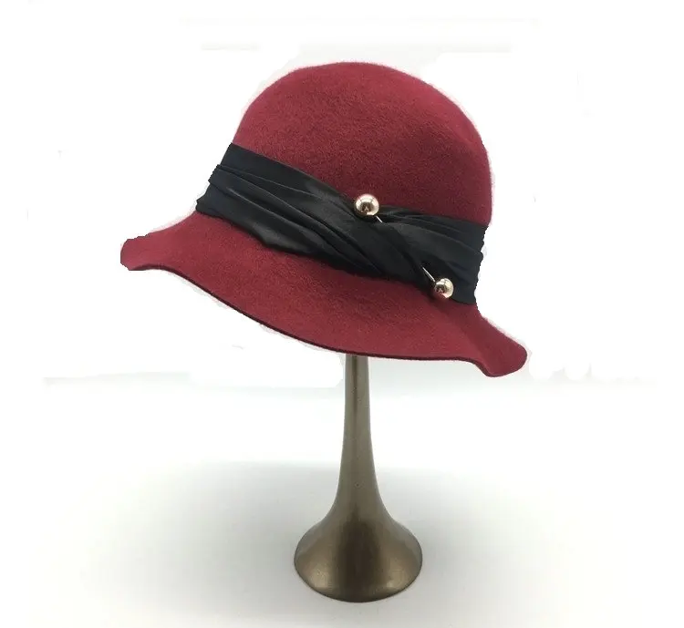 Fashion Ladies Fedora Hats Wool Felt Bucket Hat Wedding Church Hats New Designer Female Cloche Woolen Party Festival  Headgear