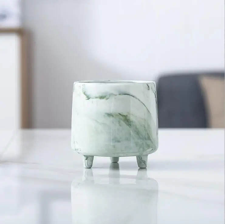 Marble Effect Ceramic Candle jar with three legs