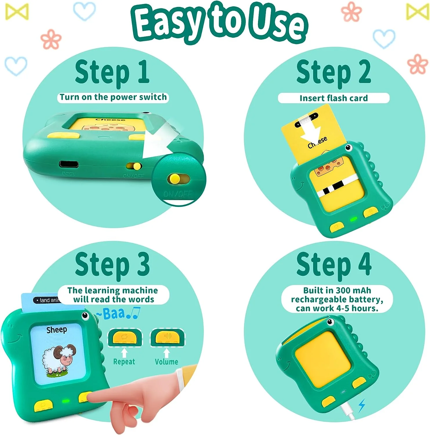 Wholesale Educational Early Learning Toddler Talking Flash Card Reader Musical Plastic Learning Toy Machine with Battery Power