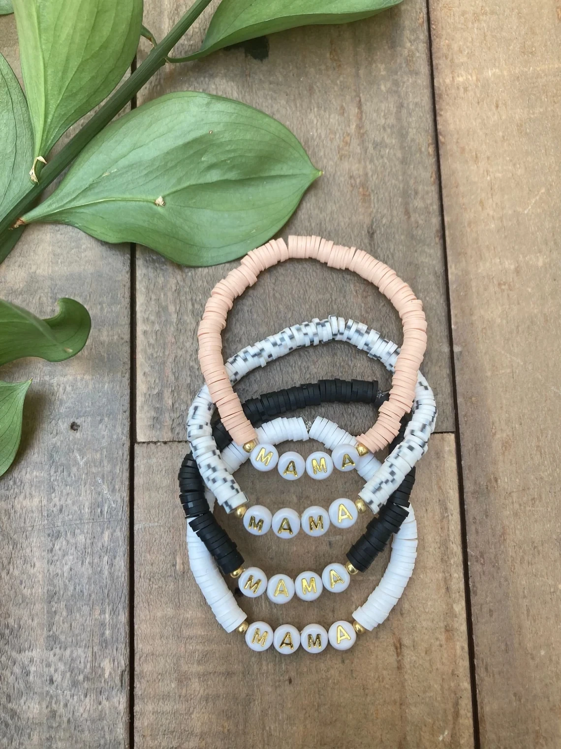 Custom MAMA Bracelet Charm Gold Filled Neutral Heishi Disc Bracelet Personalized Polymer clay Bracelet Bangle Jewelry Gift