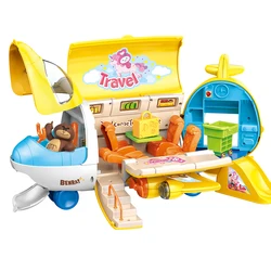 Children gifts scene toy with music and LED lights playing house game preschool foldable plane Kitchen Toys