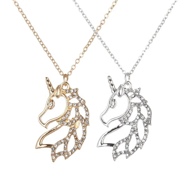 Newest Diamond Animal Horse Pendant Necklace Rhinestone Gold Plated CZ Unicorn Necklace Of Jewelry 2024