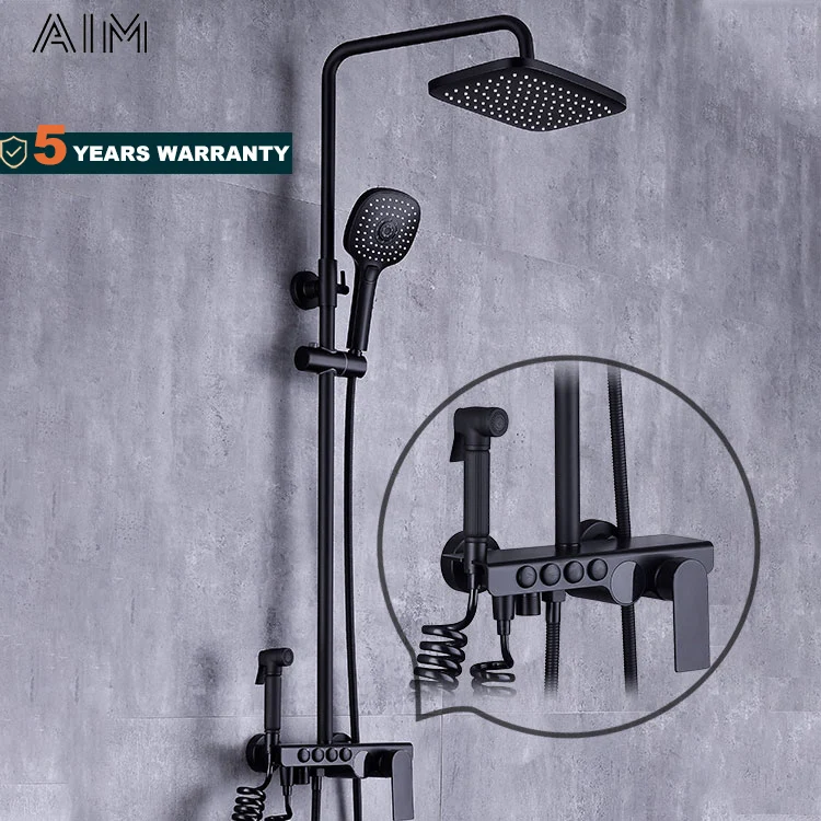 Аксессуары для ванной комнаты, классический матовый черный Термостатический смеситель для душа с 6 функциями, наборы насадок для душа с температурой