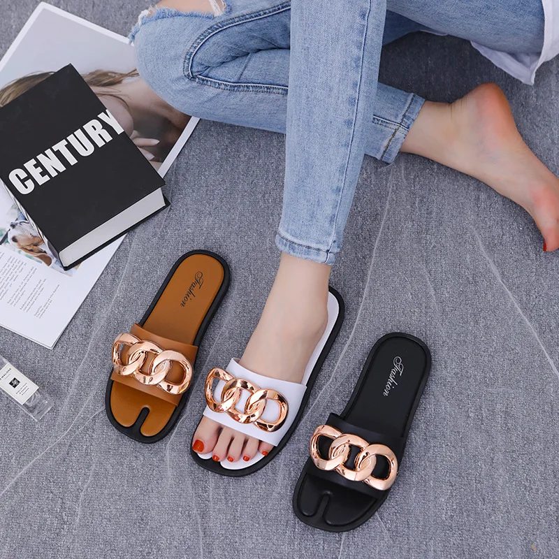lazy flip flops women casual beach flip flops metal buckle summer INS sandals cheap Fashion women Slippers