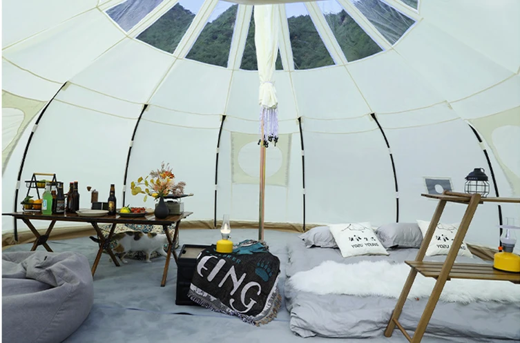 CLM Custom Glamping Tent Wall Yurt House Family Tent Fire Resistant Outdoor Cotton Canvas Lotus Belle Tent