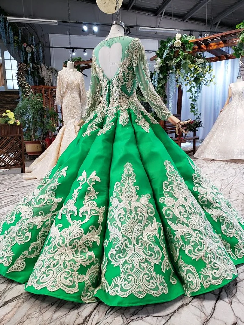 Muslim Wholesale Cheap Luxury Full Sleeve Bridal Ball dress  Sequins Lace Wedding Dress Big ball  Wedding Bridal Gowns