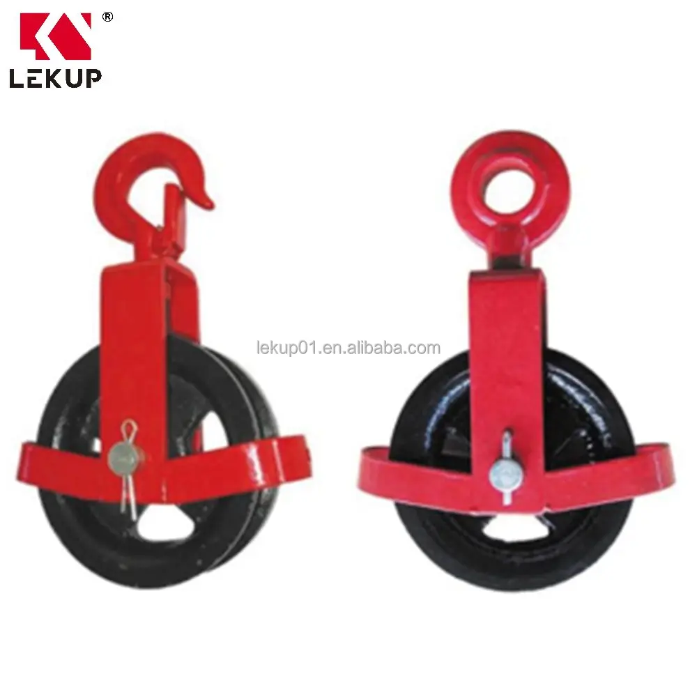 Single Sheave Pulley Gin Block Small Lifting Snatch Block Painted Cast Iron Wheel Steel Pulley Block with Hook or Eye