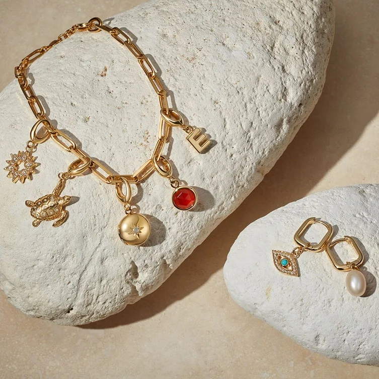 925 Sterling Silver 14/18K Gold Plated Lobster Clasp Fashion Letter Ocean Charm Pendant for Bracelet Necklace Jewelry Making