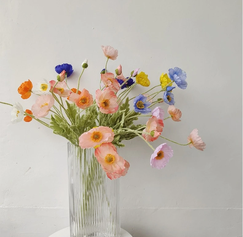 Wholesale Artificial Poppy Flowers with Flocking for Wedding&Hotel&Home Decoration Perfect Christmas Ornament Vase Centerpieces