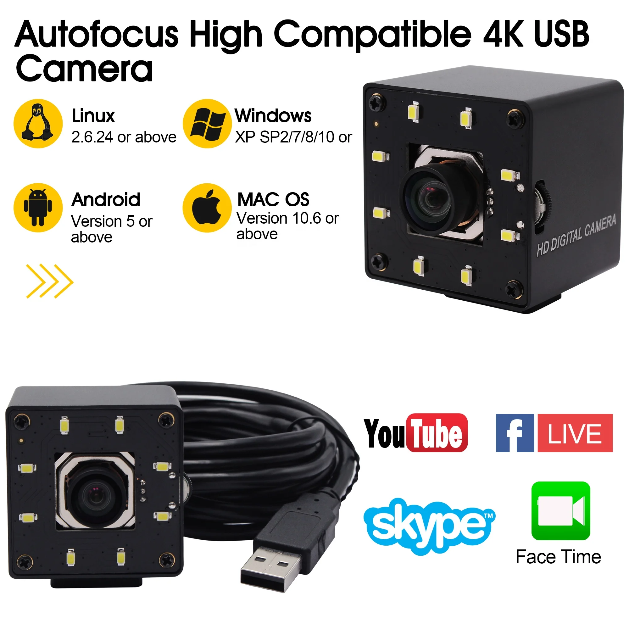  ELP 4K usb-камера с 100 градусов не искажают окружающий мир автофокусом со сверхвысоким разрешением Ultra HD веб-камера сенсором Sony ИК Мини
