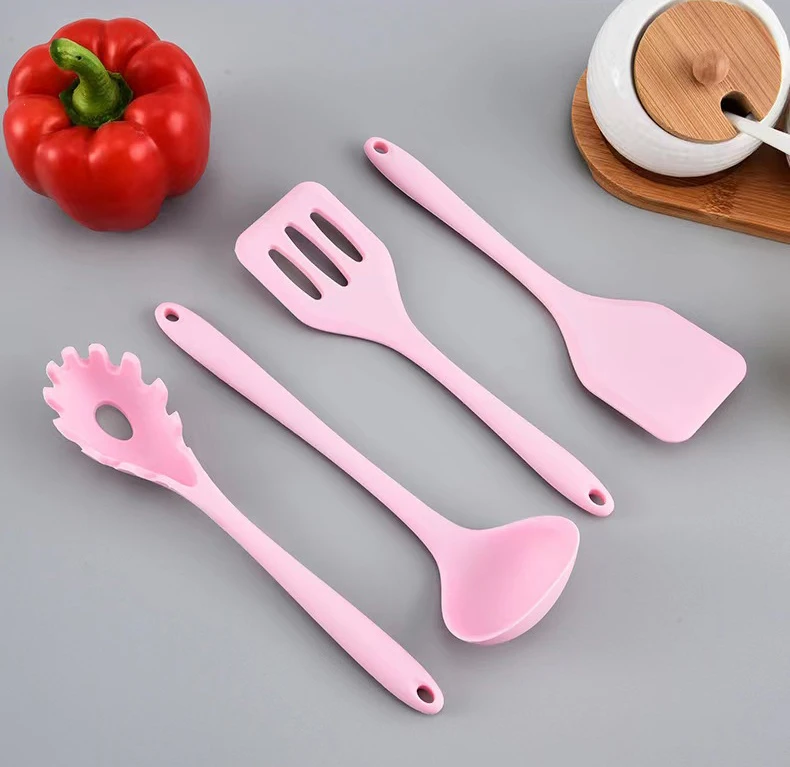 Silicone Cooking Utensils Kitchen Utensil Set Tools Turner Tongs Spatula Spoon Silicone Spatula Set With Rose Gold Handle