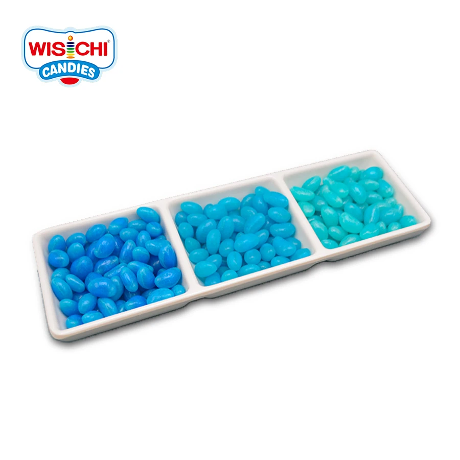 Free sample blue jelly bean artificial mint jelly bean halal gummy jelly candy cooling mint flavors delicious