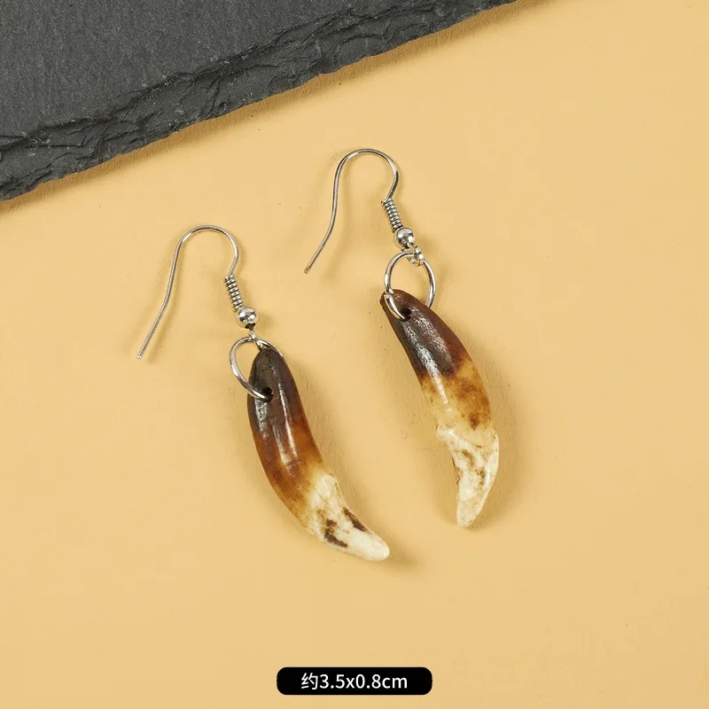 New Fashion Light Luxury Retro Fangs Earrings Tibetan Silver Mosaic Real Tibetan Mastiff Dog Teeth Earrings Wholesale For Women