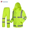 High Visibility Reflective Security Rain Jacket Hi Vis Safety Motorcycle Raincoat Hooded Waterproof Rainsuit