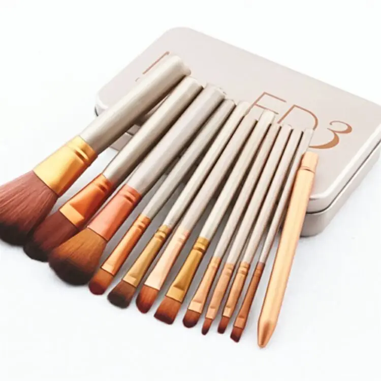 Professional Wholesale 12pcs Gold Makeup Brush With Cosmetic Case Private Label Acceptable
