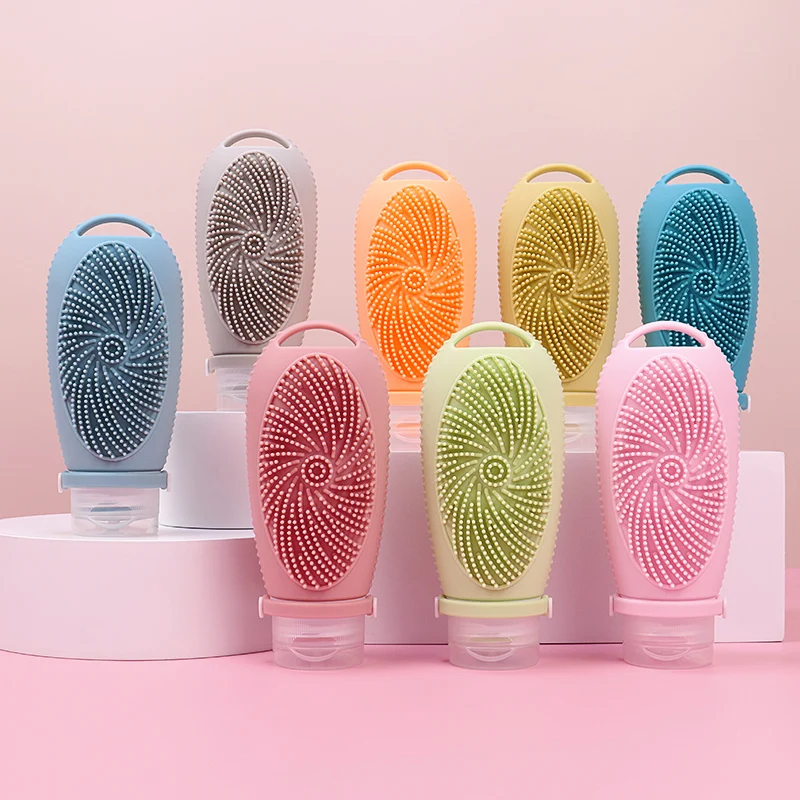 4 in 1 100ml Portable Silicone Travel Squeezable Cosmetic Toiletries Container Shampoo Tube Dispenser Kit Bottle Set for Travel