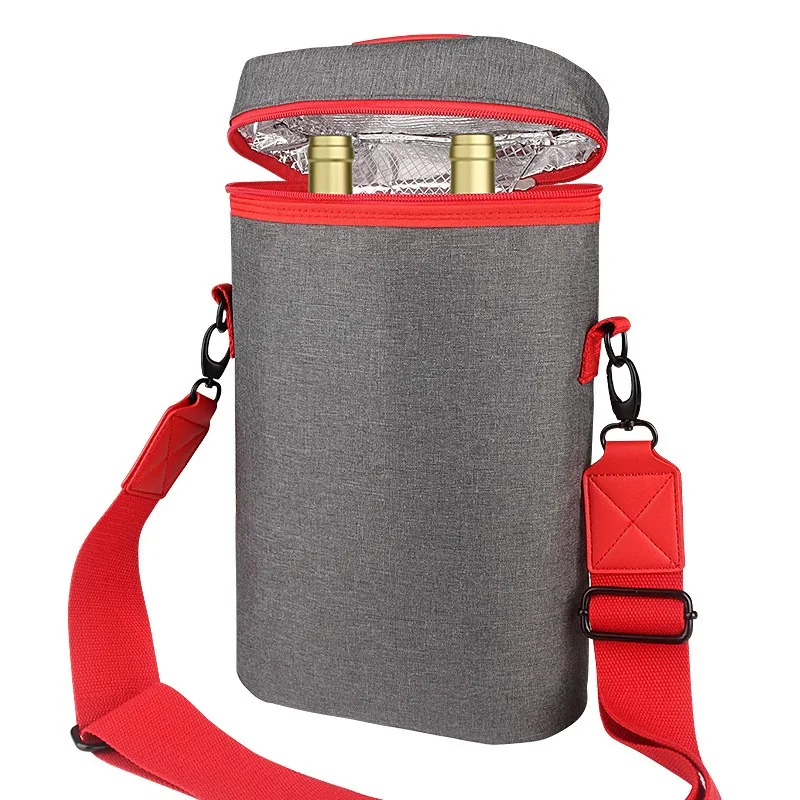 Custom Portable Travel Picnic 2 Bottle Beer Tote Delivery Thermal Insulated Ice Cooler Bags For Drink wine bags for wine bottles