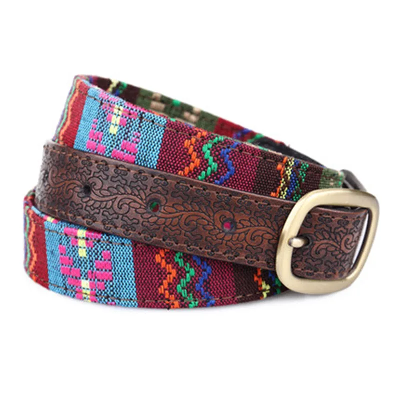 Whosales Cheap OEM Decorative High Quality Handwork Custom Designs Lady Jean Knitted PU Leather Embroidery Belts