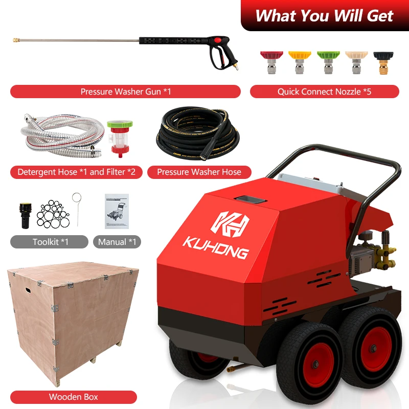 Kuhong промышленная 220 В 180 бар 2600psi Электрическая Мойка давления горячей воды