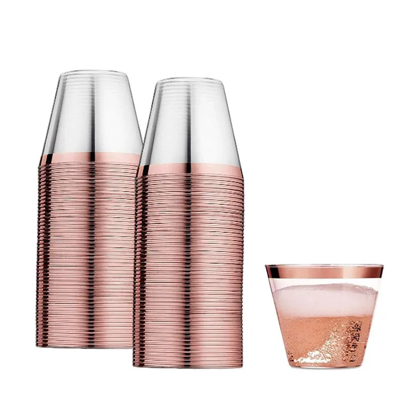 Disposable Plastic Cups 9OZ Mousse Water Drink Dessert Wine Beer Rose Gold Silver PS Disposable Plastic Cups