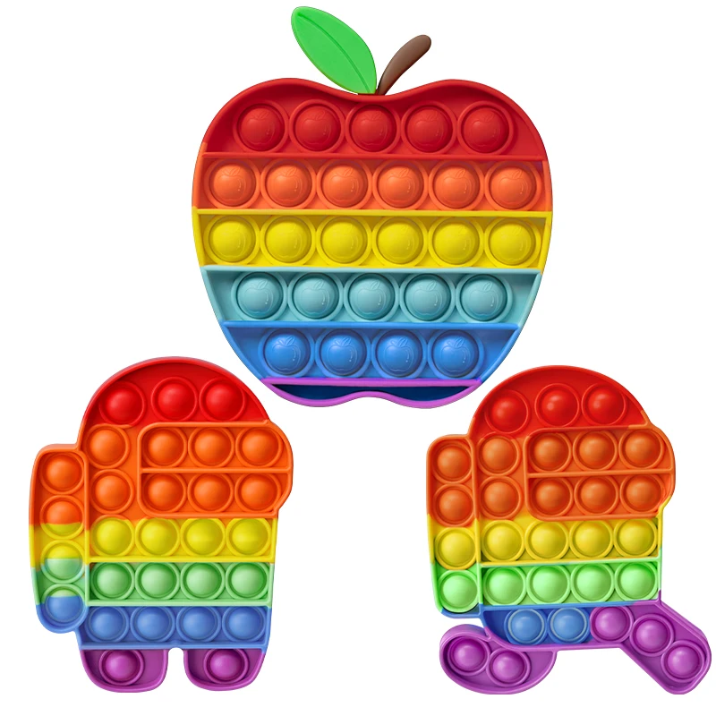 Rainbow Among Us Pop Push Bubble Fidget Toy Squeeze Popper Stress Reliever Pop Finger Silicone Sensory Decompression Toy