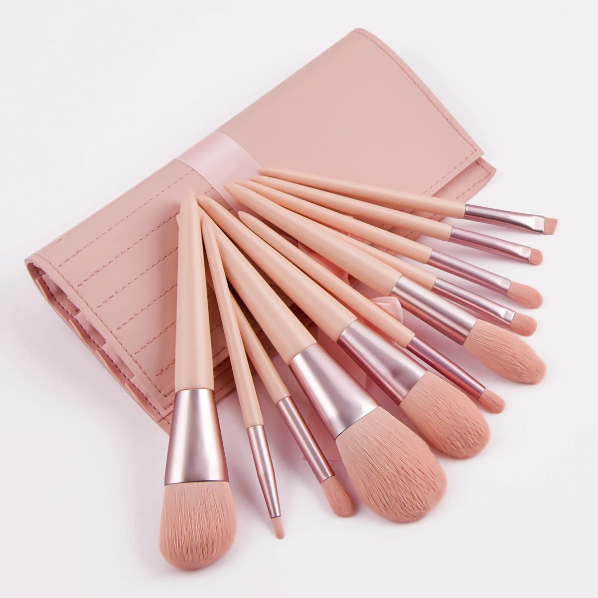 High-end 11pcs Premium Cosmetic Brush For Foundation Blush Concealer Eyeshadow Eyebrow Highlight Pink Makeup Brush Set With Bag