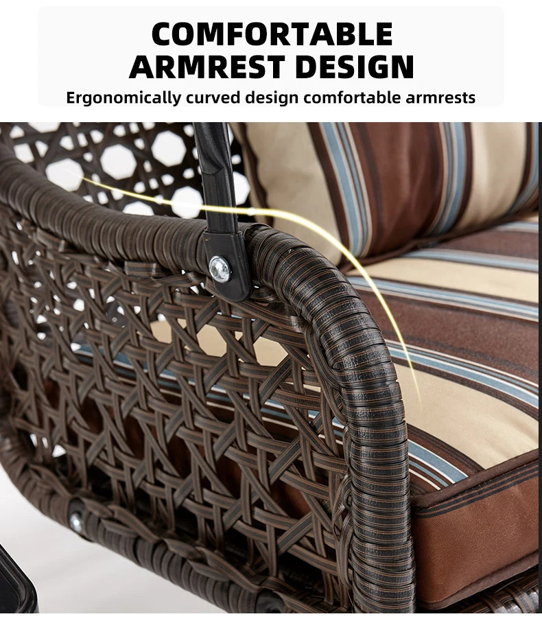 Hot sale Outdoor Leisure Metal Frame Rattan Chair 3 Person House Patio Swing Chairs With Awning