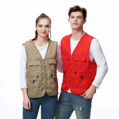 
Mens photography multi pocket advertising vest custom volunteer work clothes custom print logo fishing vest 