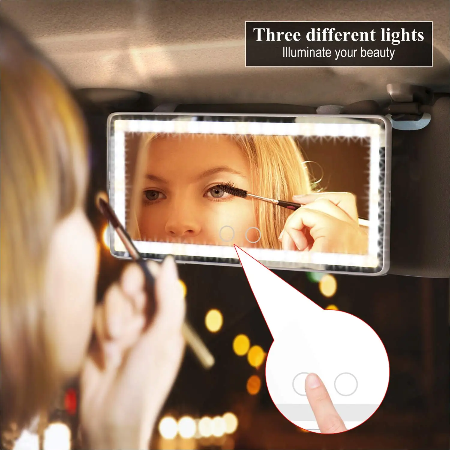 car vanity mirror Makeup Smart luminous Light Adjustable 3-colors Light Rechargeable Car Visor Vanity Mirror 5x