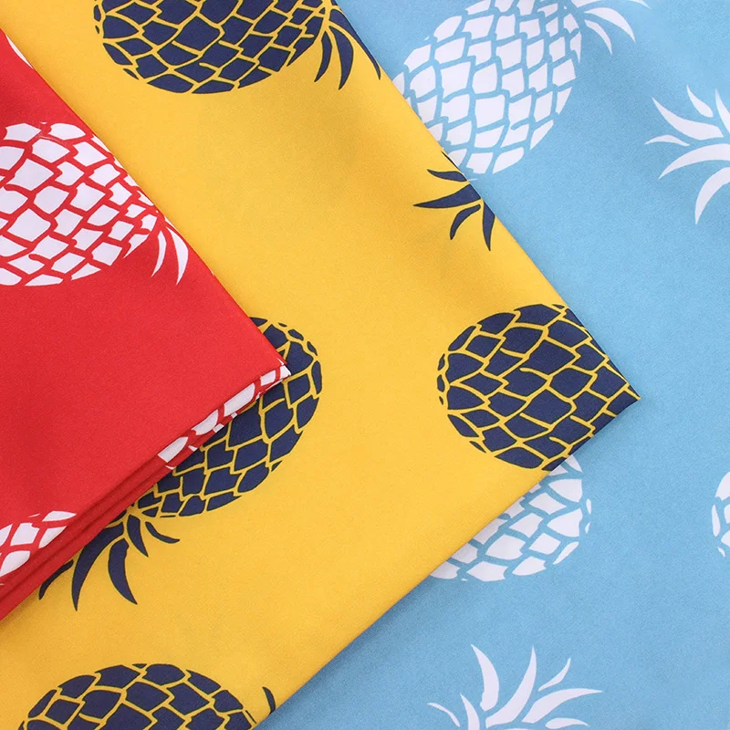 
High Quality Polyester Peachskin Pineapple Pattern Printed Fabric For Beach Shorts 