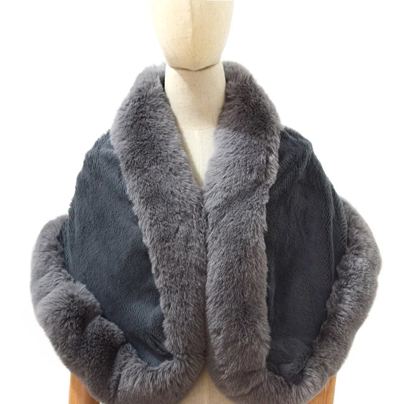 Модный белый воротник, одеяло из искусственного кроличьего меха, шаль, накидка для женщин, Осень-зима, теплый