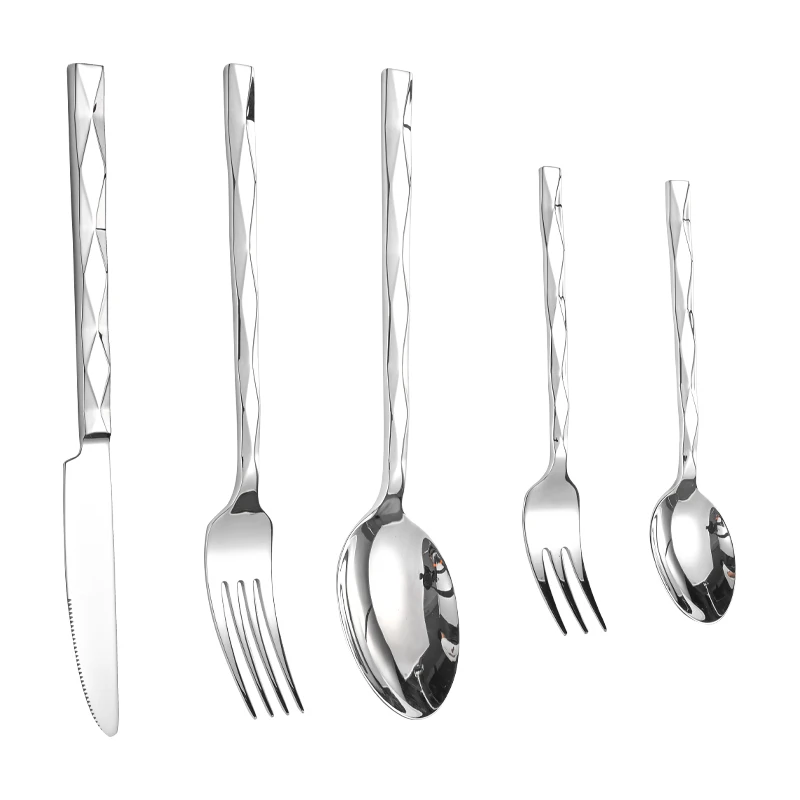 European stainless steel knife fork and spoon silverware home Goods Diamond hammer handle solid Cutlery set