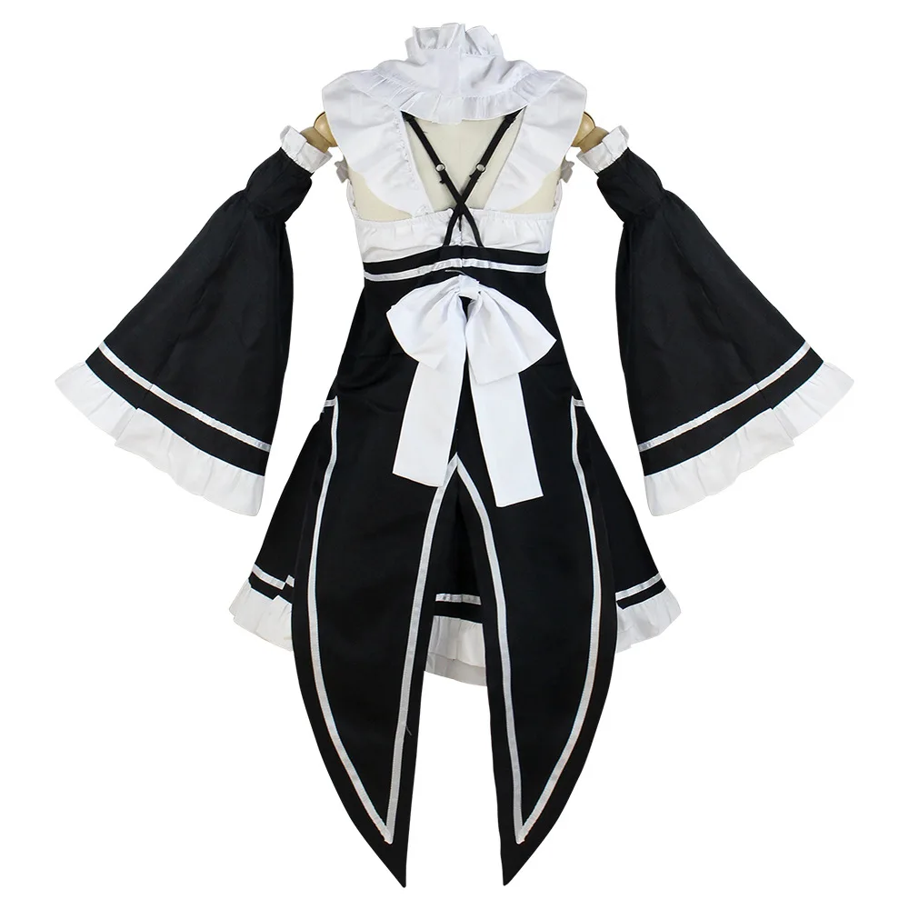 Girls Long Sleeve lolita Dress Anime Clothing Role Play Dress Outfit Maid Uniforms Rem Ram Cosplay Costumes