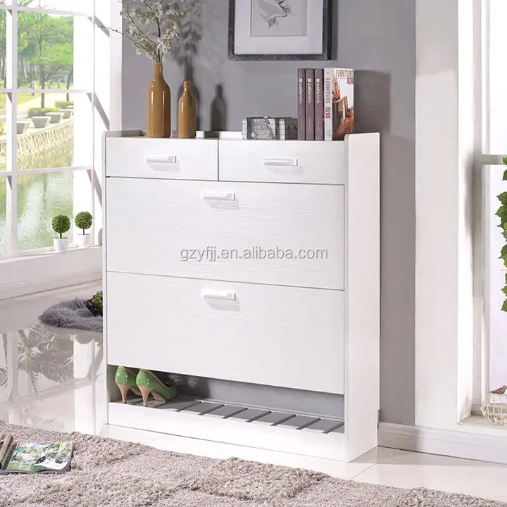 Contemporary White Custom Made Shoe Cabinet Malaysia Design with Top Drawers 1009
