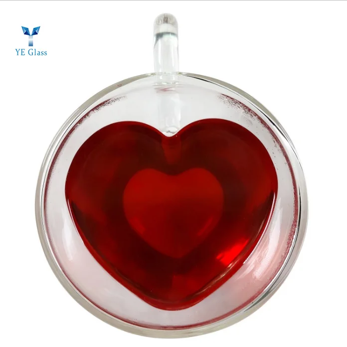 Heat-resistant Clear Heart Shaped Drinking Glass Double Wall Insulated Glass Cup for Tea