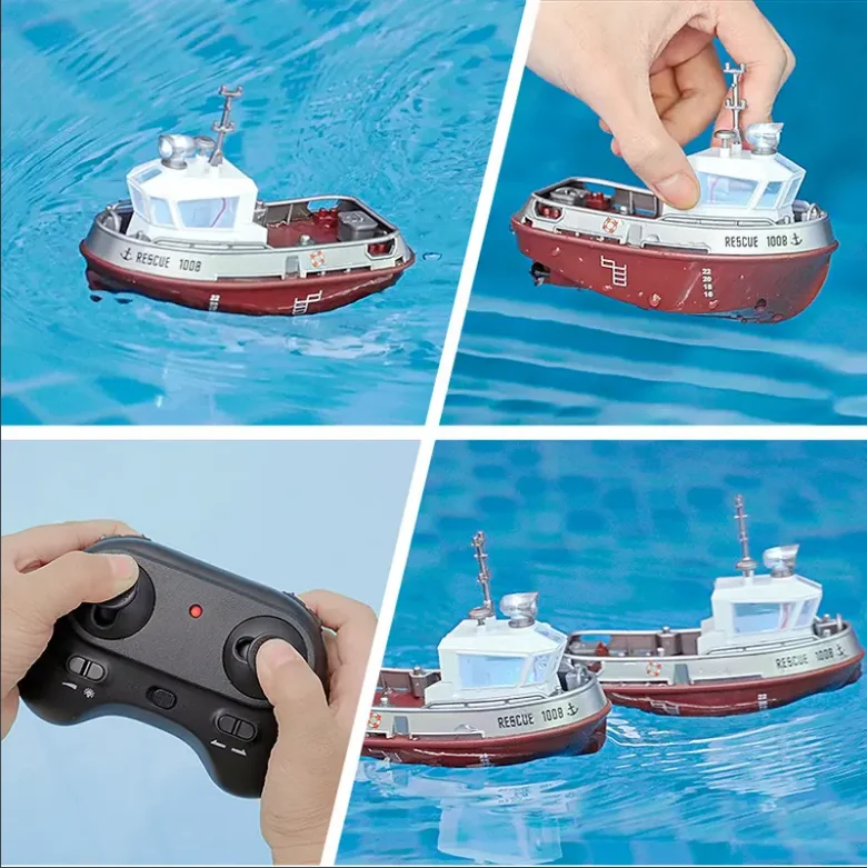 S820 RC Boat 2.4G 1/32 Powerful Dual Motors Wireless Electric Remote Control Tugboat Model Toys for Kids Gift
